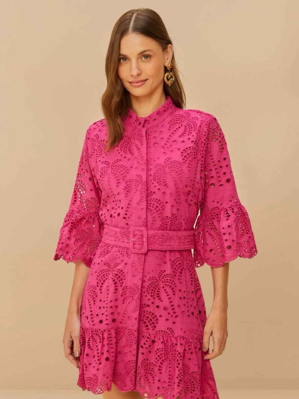 NWT FARM RIO Pink Palm Tree Eyelet Mini Dress